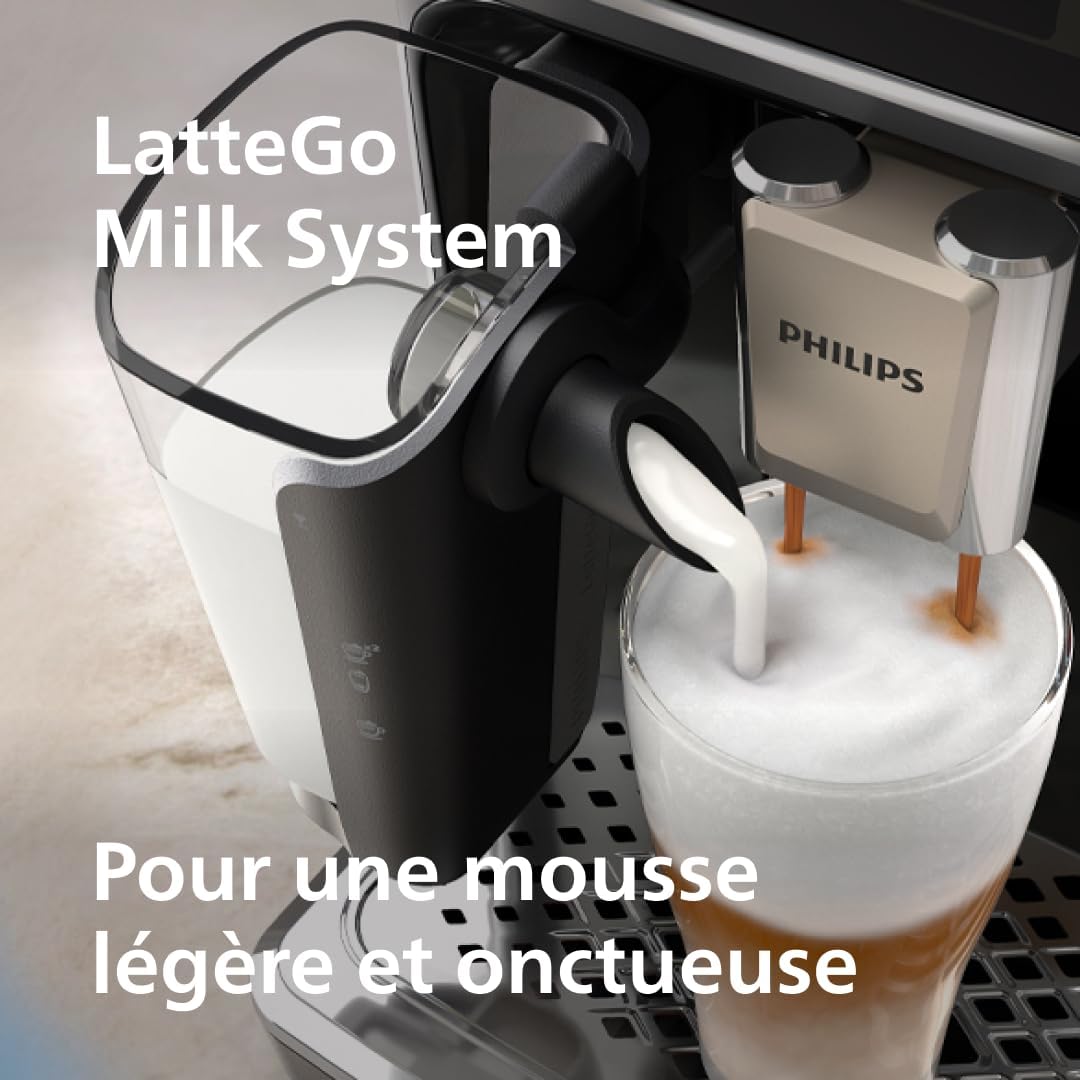 Expresso broyeur Série 5400 – 12 Spécialités de Café, Carafe LatteGo facile à nettoyer, Ecran intuitif, 4 Profils Utilisateur, Machine à café à grain Noir Chrome (EP5547/90)