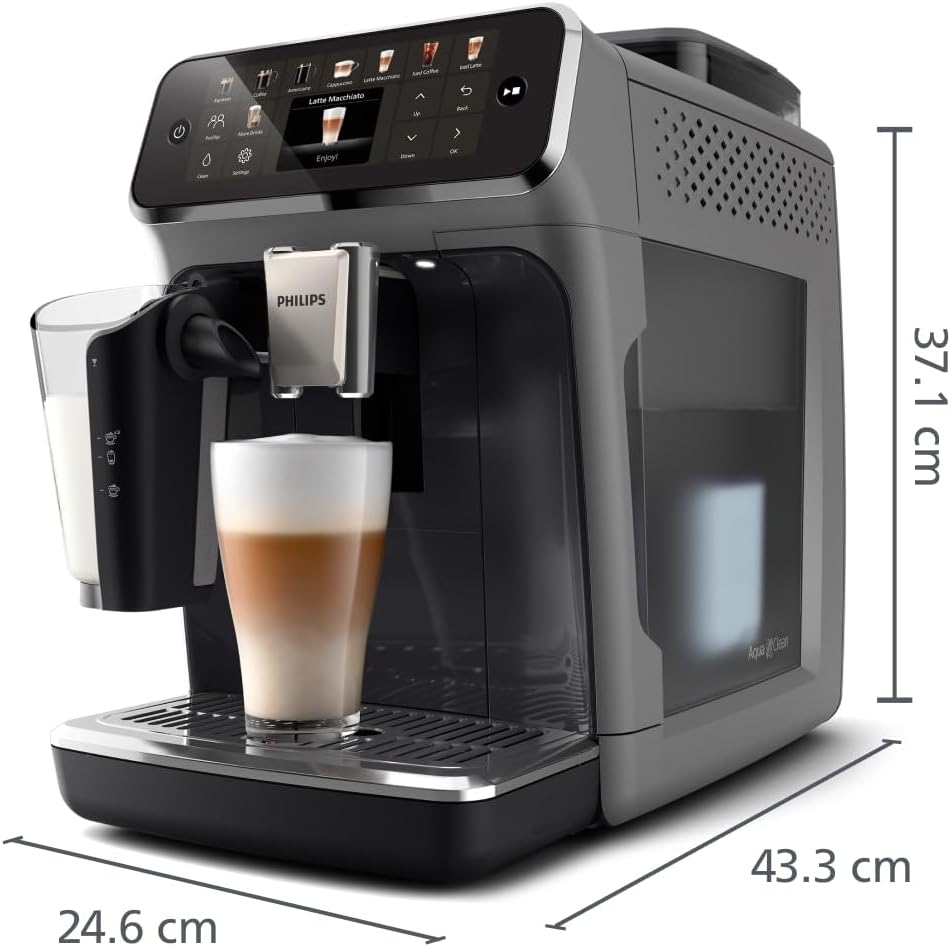 Serie 5500 EP5544/50 Kaffeevollautomat – LatteGo Milchsystem, 20 heiße und kalte Kaffeespezialitäten, 40% leiser mit SilentBrew, QuickStart,Schwarz/Grau