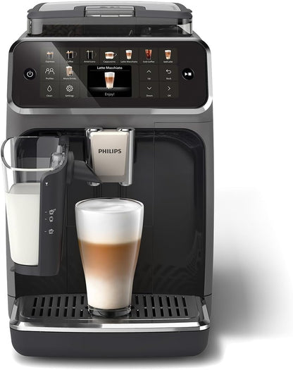 Serie 5500 EP5544/50 Kaffeevollautomat – LatteGo Milchsystem, 20 heiße und kalte Kaffeespezialitäten, 40% leiser mit SilentBrew, QuickStart,Schwarz/Grau