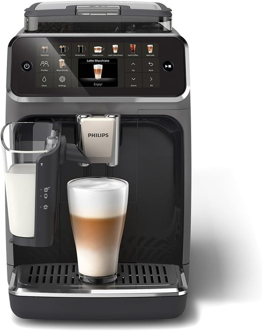 Serie 5500 EP5544/50 Kaffeevollautomat – LatteGo Milchsystem, 20 heiße und kalte Kaffeespezialitäten, 40% leiser mit SilentBrew, QuickStart,Schwarz/Grau