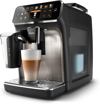 Expresso broyeur Série 5400 – 12 Spécialités de Café, Carafe LatteGo facile à nettoyer, Ecran intuitif, 4 Profils Utilisateur, Machine à café à grain Noir Chrome (EP5547/90)